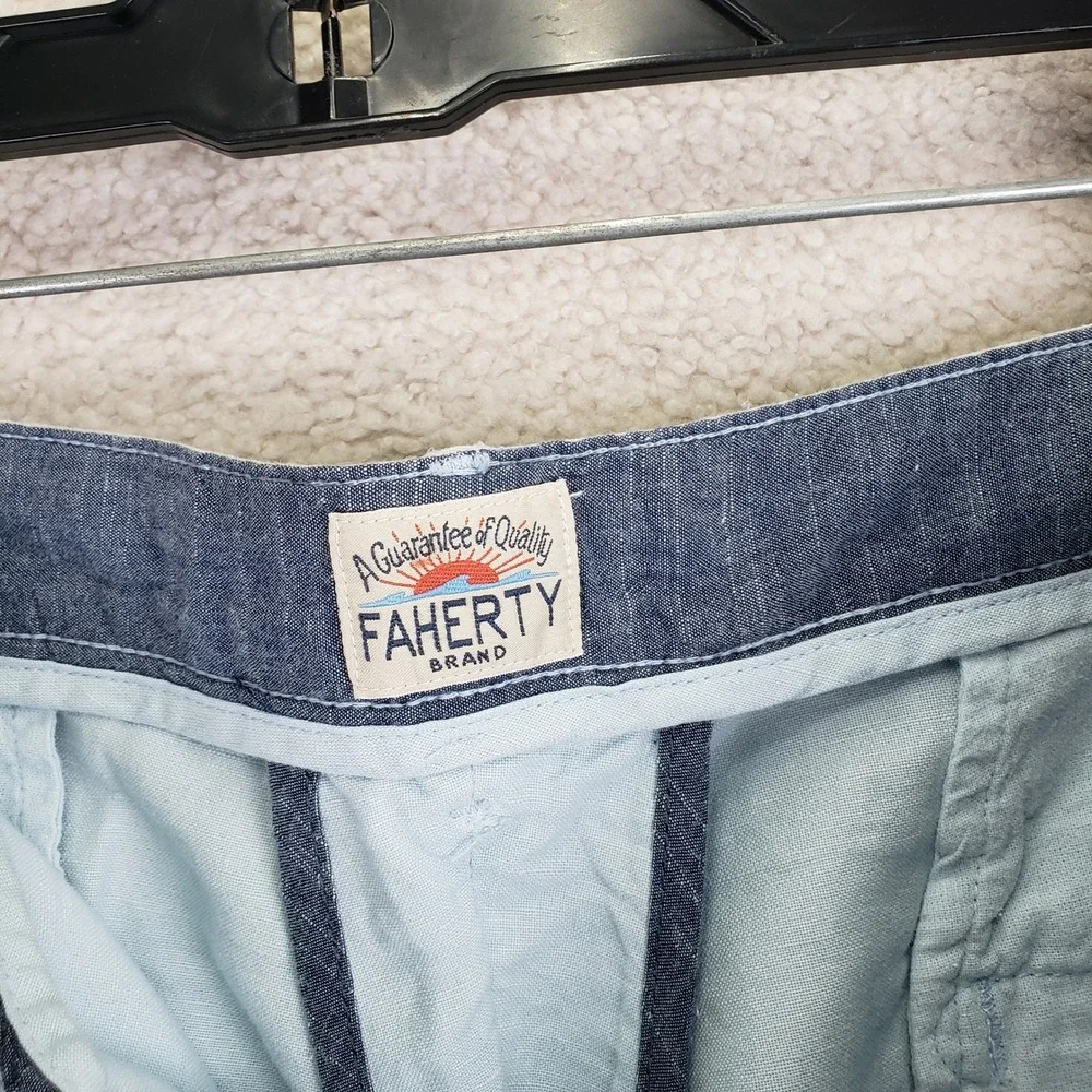 Faherty Linen Shorts Mens 42 Blue Coastal Summer Casual